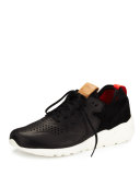 580 Deconstructed Leather-Suede Sneaker, Black/White