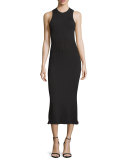 Ribbed Crewneck Midi Dress, Black