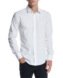 Long-Sleeve Stretch Poplin Shirt, White