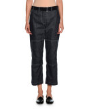 Belted Denim Cropped Utility Pants, Indigo Blue