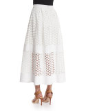 Geometric-Lace Ball Skirt, White