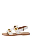 Chalk Embellished Flat Sandal, White