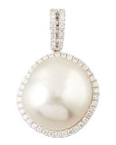 White South Sea Pearl and Diamond Halo Pendant, 0.33 TCW