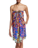 Printed Embellished Short Caftan Coverup, Rainbow Warrior