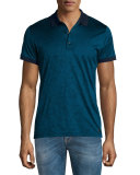 Tonal-Pattern Jacquard Short-Sleeve Polo Shirt, Teal