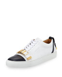 50mm Cap-Toe Leather Low-Top Sneaker with Strap, Navy/White