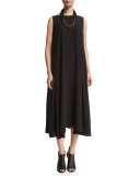 Sleeveless Bateau-Neck A-Line Dress, Black