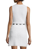 Sleeveless Scoop-Neck Crochet Dress, Ivory/White