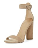 Giselle Suede Chunky-Heel Sandal, Beige