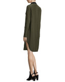 Leighton Long-Sleeve Silk Shirtdress, Army