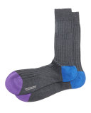 Contrast Heel/Toe Ribbed Dress Socks, Charcoal