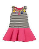 Sleeveless Striped Ponte Flounce Dress, Multicolor, Size 2T-6X