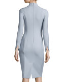Fitted Long-Sleeve Stretch-Wool Dress, Black