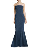 Strapless Leopard-Print Mermaid Gown, Beluga