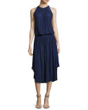 Audrey Sleeveless Blouson Midi Dress, Navy