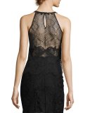 Sleeveless Lace Scalloped-Edge Top, Black