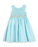 Sleeveless Gingham Seersucker Sundress, Turquoise, Size 2-6X