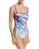 Les Plumes Printed Bandeau One-Piece Swimsuit
