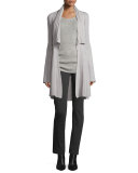 Short-Sleeve Scoop-Neck Cashmere/Silk Top, Pale Gray Melange