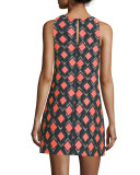 Sleeveless Diamond-Print Sheath Dress, Multi Colors