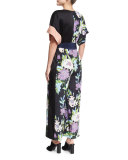 Floral-Print Satin Belted Jumpsuit, Multicolor