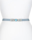 Silk Faille Crystal-Buckle Belt, French Blue