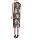 Georgia Baroque Silk Brocade Sheath Dress, Petrol/Multi