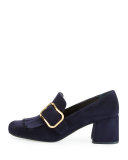 Suede Buckle Kiltie Loafer, Blue (Bleu)