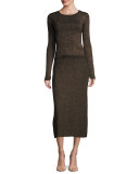 Chance Ribbed Metallic Sweater, Black/Apricot