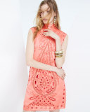 Sleeveless Mock-Neck Eyelet Shift Dress