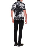 Western-Print Pique Polo Shirt, Black/White