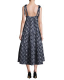 Floral Tie-Strap Tiered Midi Dress, Navy