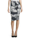 Sandy Ruched Pencil Skirt, Black/White