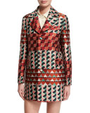 Geometric-Print Jacquard Topper Jacket, Rust