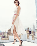 Sleeveless Plisse-Back Sheath Dress, Anemone