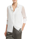 Striped Chiffon-Overlay Blouse, Multi