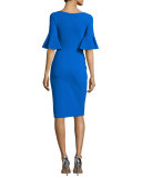 Short-Sleeve Stretch Jersey Sheath Dress, Cobalt
