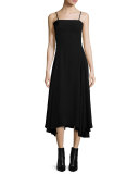 Flared Fluid Open-Back Midi Dress, Black