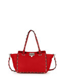 Rockstud Rolling Small Tote Bag, Red