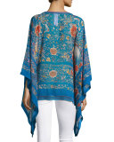 Enchanted Garden Silk Caftan, Blue