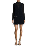 Fitted Silk Turtleneck Top, Noir