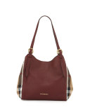 Leather Check-Side Hobo Bag, Mahogany Red