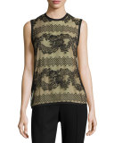 Lace-Front Crewneck Tank, Black