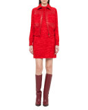 Tiger-Print Embellished Blouson Jacket, Red