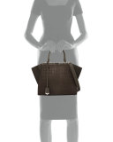 3 Jours Croc-Embossed Calf Hair Satchel Bag, Coal Gray