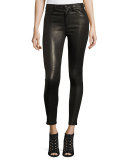 The Charlie Leather Skinny Ankle Jeans, Black
