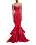 Strapless Pleated Mermaid Gown, Hibiscus