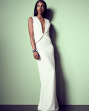 Sleeveless V-Neck Corset Gown, Ivory
