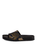 Wasco Men's Palm-Print Canvas Slide Sandal, Blue/Green