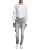Washed Denim Slim-Straight Jeans, Light Gray